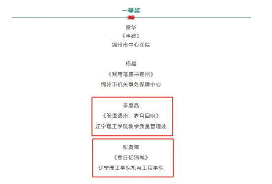 热烈祝贺我校4名教师在锦州市职工征文比赛中荣获佳绩